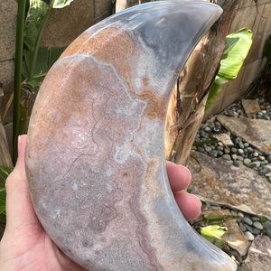 Pink Amethyst Crystal Moon with Blue Agate